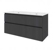 Sanibell Proline 120 m�bels�t m/2 asymmetriske skuffer og dobbeltvask - Sort eg