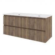 Sanibell Proline 120 m�bels�t m/lameller, 4 skuffer og dobbeltvask - Terra eg