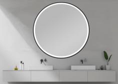 Janni rundt spejl m/sort ramme, integreret LED lys og touch - 100 cm Janni rundt spejl m/sort ramme, integreret LED lys og touch - 100 cm