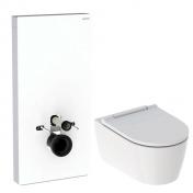 Geberit One v�gh�ngt toilet m/s�de og hvid Monolith cisterne