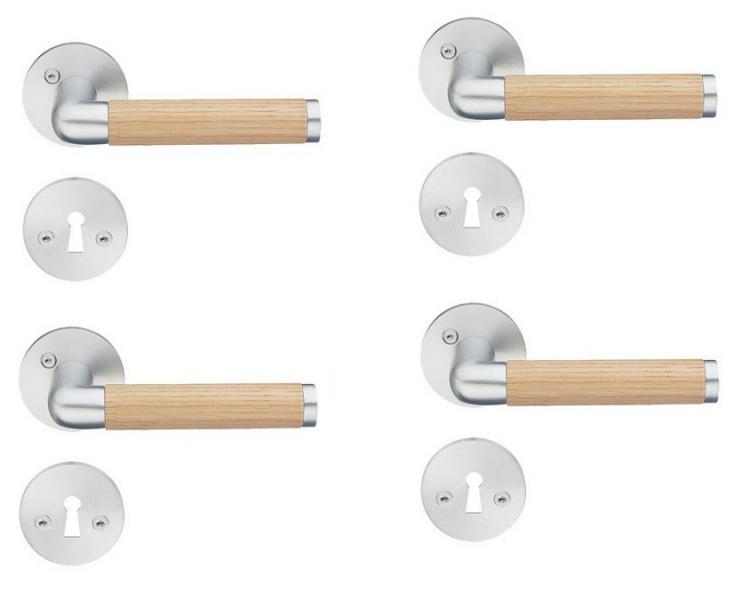 Beslagsboden indend&oslash;rs d&oslash;rgreb inkl n&oslash;gleskilt - B&oslash;rstet krom/eg - S&aelig;t &aacute; 4 stk