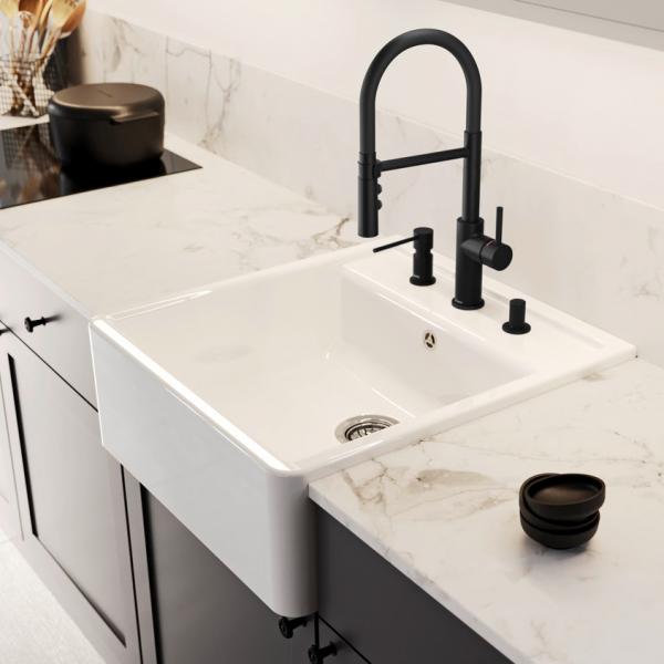 Blanco Panor 60 køkkenvask i porcelæn m/2 hanehuller - Krystalhvid Blanco Panor 60 køkkenvask i porcelæn m/2 hanehuller - Krystalhvid