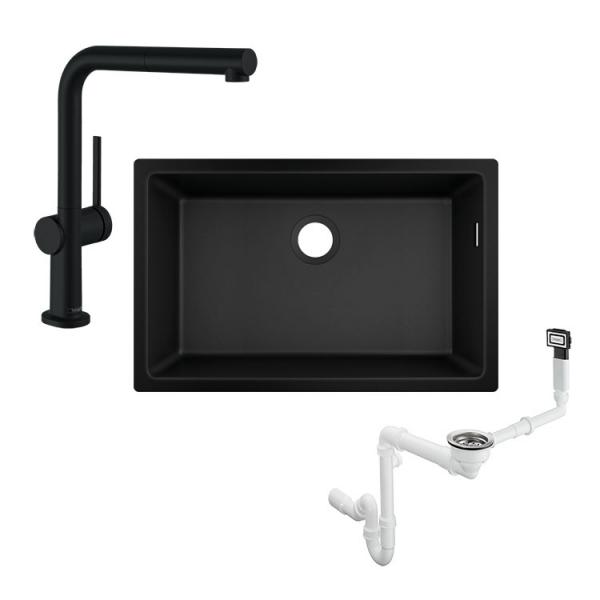 hansgrohe S510-U660 k&oslash;kkenvask i komposit m/Talis M54 k&oslash;kkenvandhane i mat sort