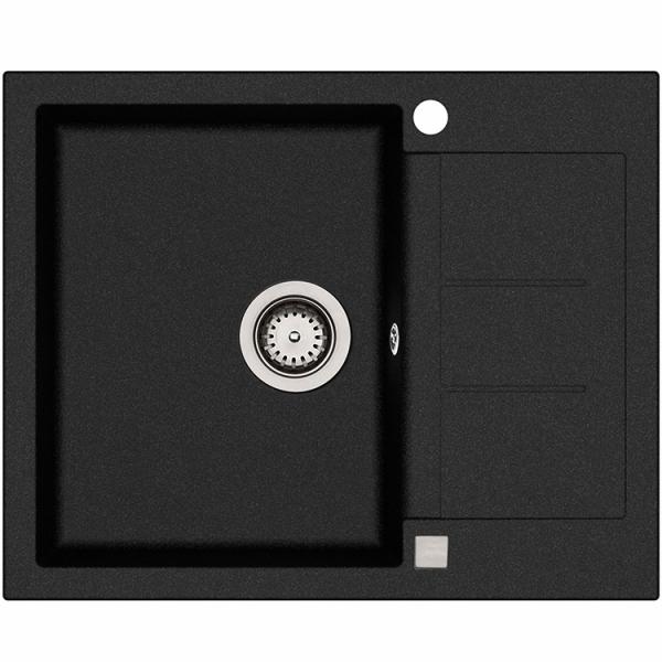 Lavabo Saturn 620 køkkenvask m/afløbsbakke i komposit - Sort/krom Lavabo Saturn 620 køkkenvask m/afløbsbakke i komposit - Sort/krom