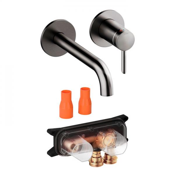 Damixa Iris komplet h&aring;ndvaskarmatur til indbygning - B&oslash;rstet grafitgr&aring;