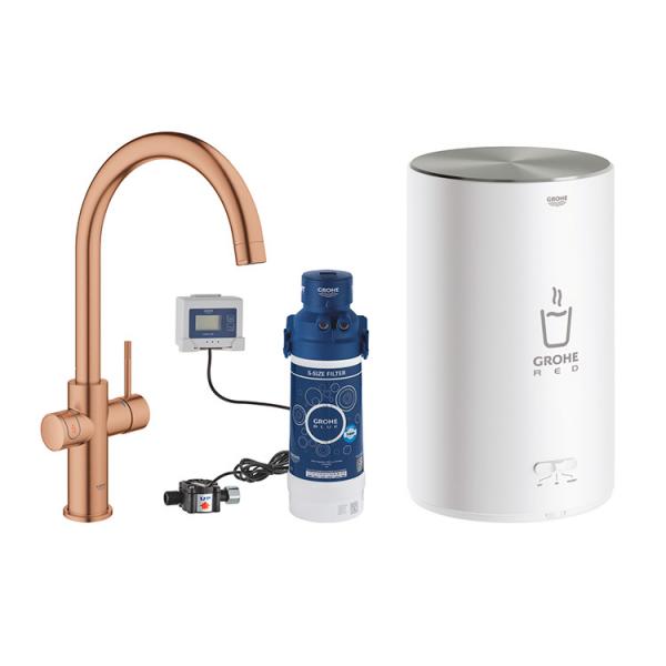 Grohe Red II Duo k&oslash;kkenbatteri m/3L vandvarmer og C-tud - B&oslash;rstet warm sunset
