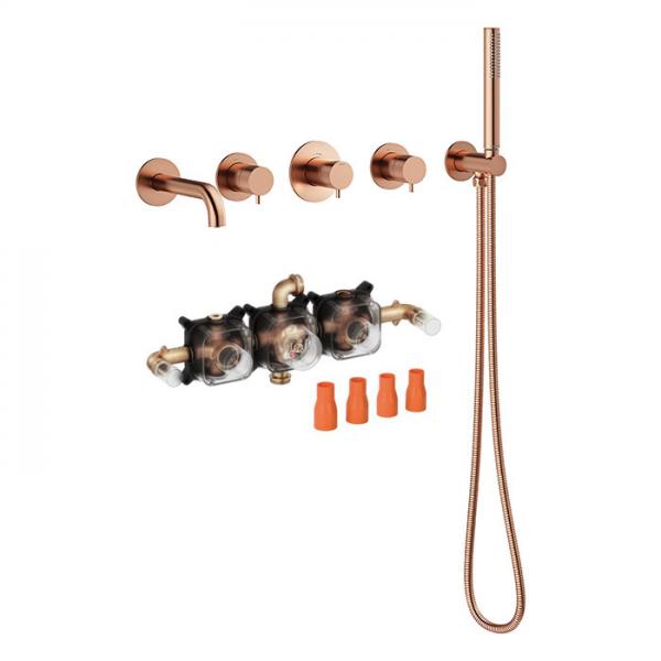 Damixa Silhouet BS 2 komplet badekararmatur til indbygning - B&oslash;rstet kobber PVD