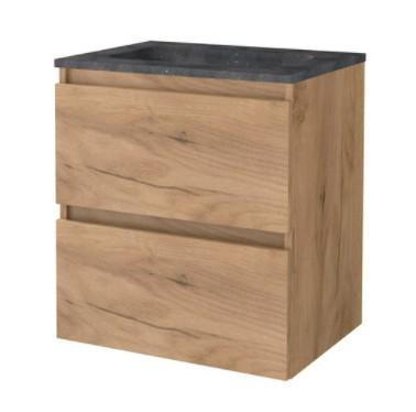 Sanibell Basicline m&oslash;bels&aelig;t 60 m/integrerede greb og stenvask - Whiskey eg