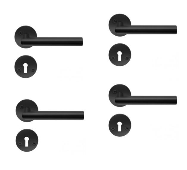 Beslagsboden indend&oslash;rs d&oslash;rgreb inkl n&oslash;gleskilt - Mat sort - S&aelig;t &aacute; 4 stk