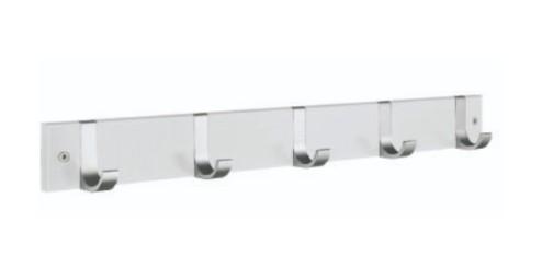 Beslagsboden knager&aelig;kke m/5 knager - Mat hvid/aluminium