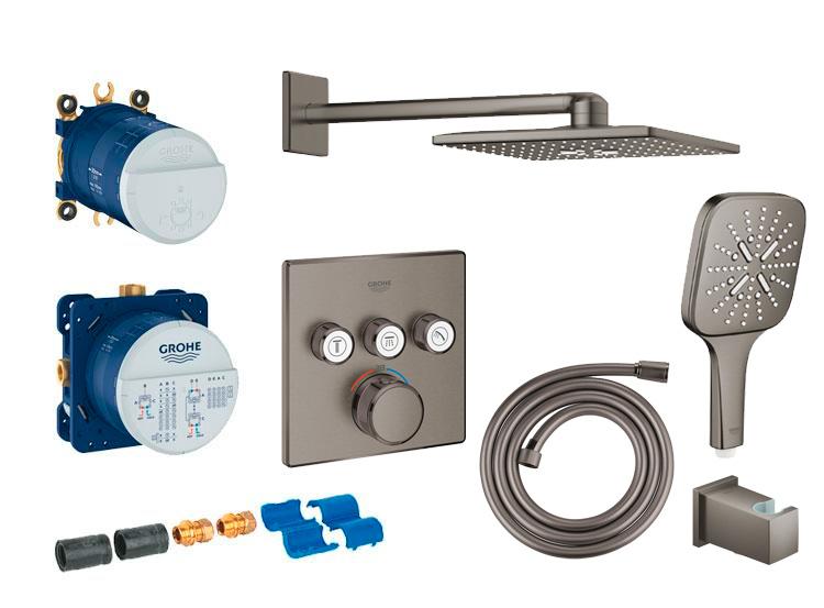 Grohe Cube SmartControl 310 komplet brusesystem m/SmartActive brus til indbygning - B&oslash;rstet Hard Graphite