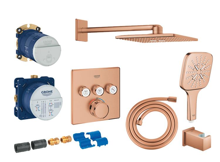 Grohe Cube SmartControl 310 komplet brusesystem m/SmartActive brus til indbygning - B&oslash;rstet warm sunset