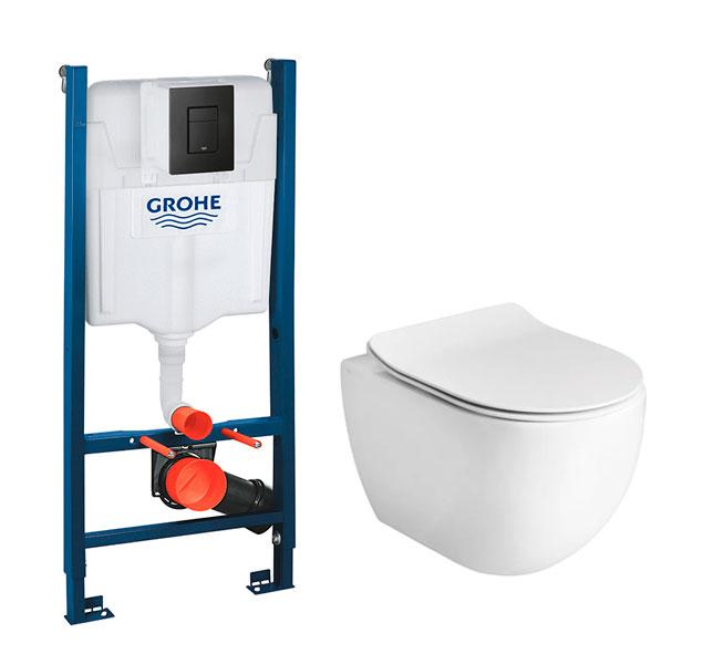 Lavabo Glomp Mat hvid Mini rimless toiletpakke inkl. s&aelig;de m/soft-close, cisterne og mat sort betjening