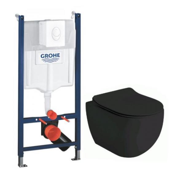 Lavabo Glomp Mat sort Mini rimless toiletpakke inkl. s&aelig;de m/soft-close, cisterne og hvid betjening