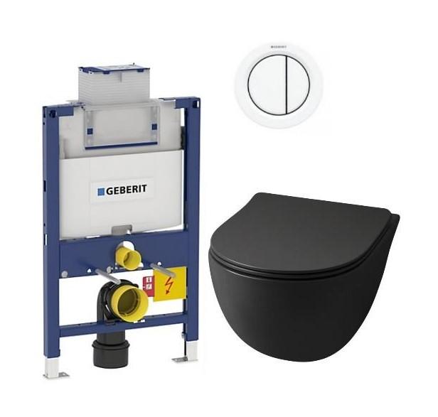 Lavabo File 2.0 RIMless Mat sort toiletpakke inkl. s&aelig;de m/soft-close, lav cisterne og hvid betjening