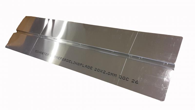 Varmefordelingsplade 20mm - 1150x280 mm s&oslash;mfri Alu