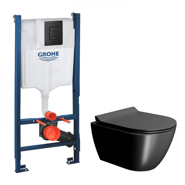 GSI Pura Ardesia 50 toiletpakke inkl. s&aelig;de m. softclose, cisterne og mat sort betjening