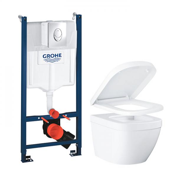 Grohe Euro kompakt Rimless toiletpakke inkl. s&aelig;de m/soft-close, cisterne og krom betjening