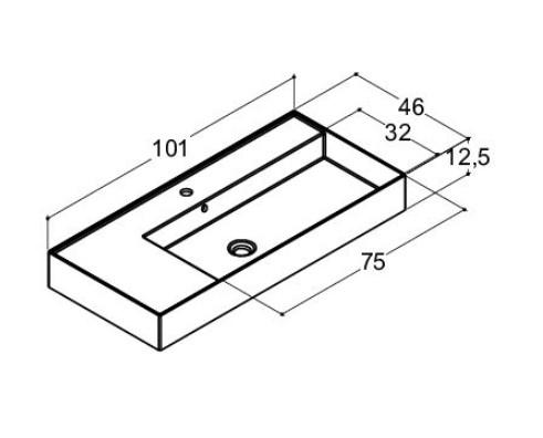 Dansani Luna Azym 101 asymmetrisk håndvask t/møbel - Højre - 1 hanehul Dansani Luna Azym 101 asymmetrisk håndvask t/møbel - Højre - 1 hanehul
