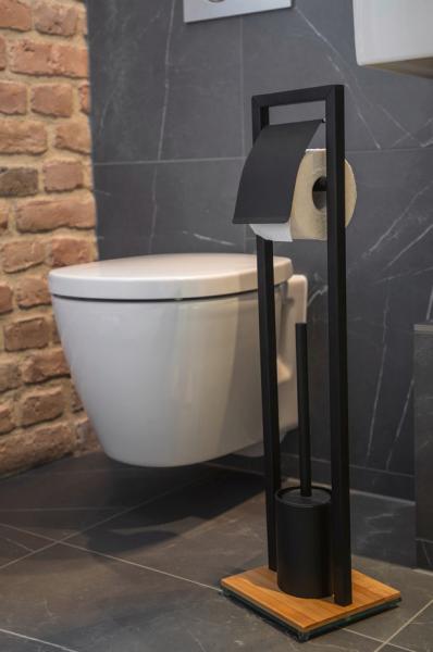 Wenko Bambusa toiletb&oslash;rste og toiletpapirholder t/gulv - Sort/bambus