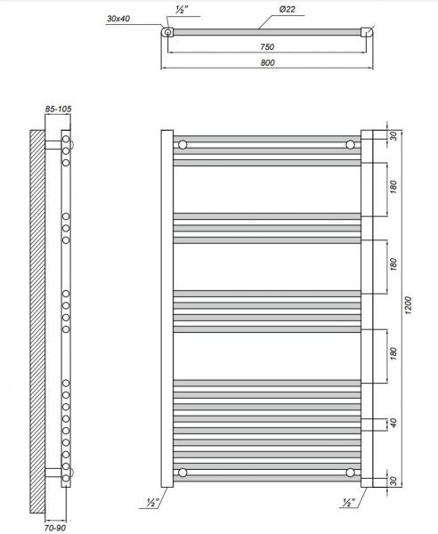 Kriss Space Light håndklædetørrer - 80x120 cm - Hvid Kriss Space Light håndklædetørrer - 80x120 cm - Hvid