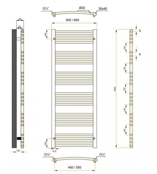 Kriss Round h&aring;ndkl&aelig;det&oslash;rrer - 60x132 cm - Krom