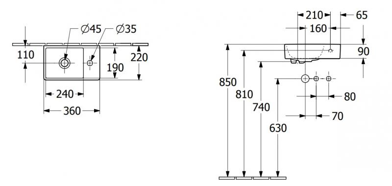 V&B Avento 36 Kompakt h&aring;ndvask - Venstre - Uden overl&oslash;b
