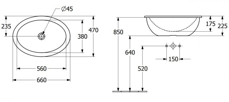V&B Loop&Friends 66 h&aring;ndvask t/nedf&aelig;ldning - Med overl&oslash;b