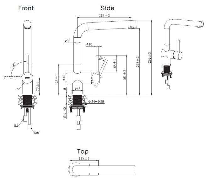 Lavabo Kubus 185 RS k&oslash;kkenarmatur - Rustfrit st&aring;l