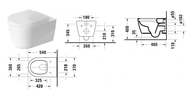 Duravit ME by Starck 54 rimless væghængt toilet m/HygieneFlush og HygieneGlaze Duravit ME by Starck 54 rimless væghængt toilet m/HygieneFlush og HygieneGlaze