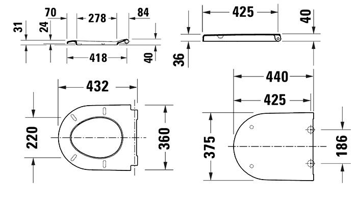 Duravit D-code overlappende toilets&aelig;de m/SoftClose og QuickRelease