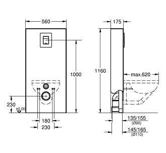 Grohe Solido Monobloc cisterne til v&aelig;gh&aelig;ngt sk&aring;l - Moon White