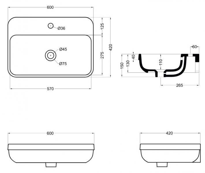 Lavabo Legacy 60 h&aring;ndvask t/v&aelig;g eller m&oslash;bel - 1 hanehul