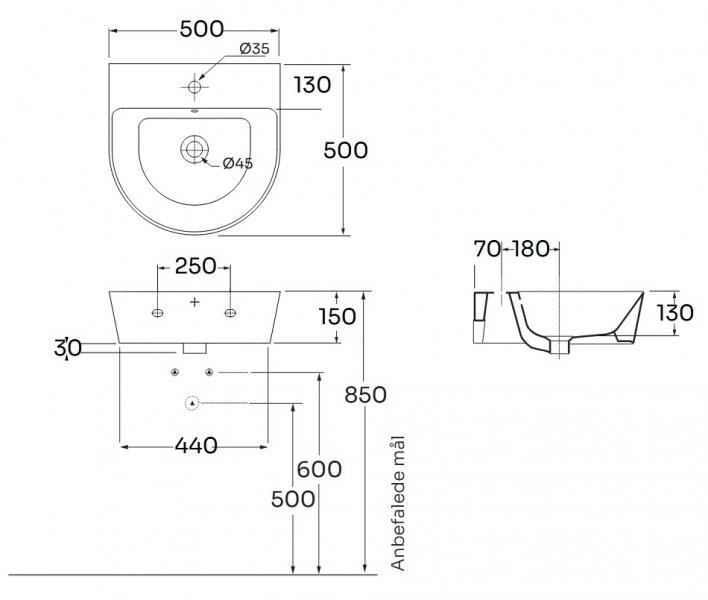 Lavabo Forma 50 håndvask t/væg eller møbel - 1 hanehul - Cocoa Lavabo Forma 50 håndvask t/væg eller møbel - 1 hanehul - Cocoa