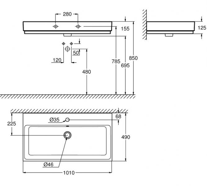 Grohe Cube 100 h&aring;ndvask t/v&aelig;g - 1/3 hanehuller - PureGuard