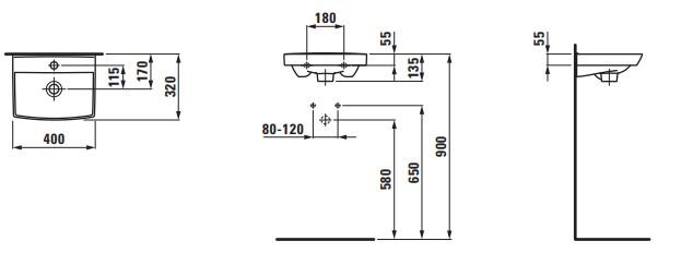 Laufen Pro-N 40 h&aring;ndvask t/v&aelig;g - 1 hanehul