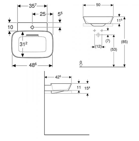Geberit ONE 50 bowlevask op til væg - Uden overløb - Uden hanehul - KeraTect Geberit ONE 50 bowlevask op til væg - Uden overløb - Uden hanehul - KeraTect