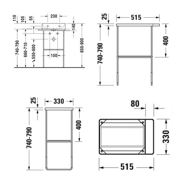 Duravit DuraSquare 45 stativ til h&aring;ndvask - Gulvst&aring;ende - Mat sort
