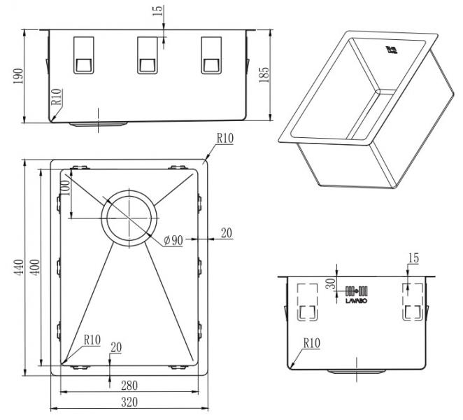 Lavabo Kubus 282 Soft k&oslash;kkenvask