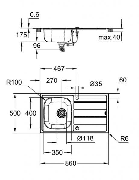 Grohe K200 k&oslash;kkenvask i rustfrit st&aring;l inkl. Bau Edge k&oslash;kkenarmatur i krom