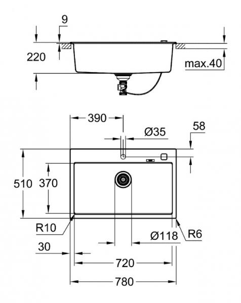 Grohe K700 k&oslash;kkenvask 80-C - Sort granit