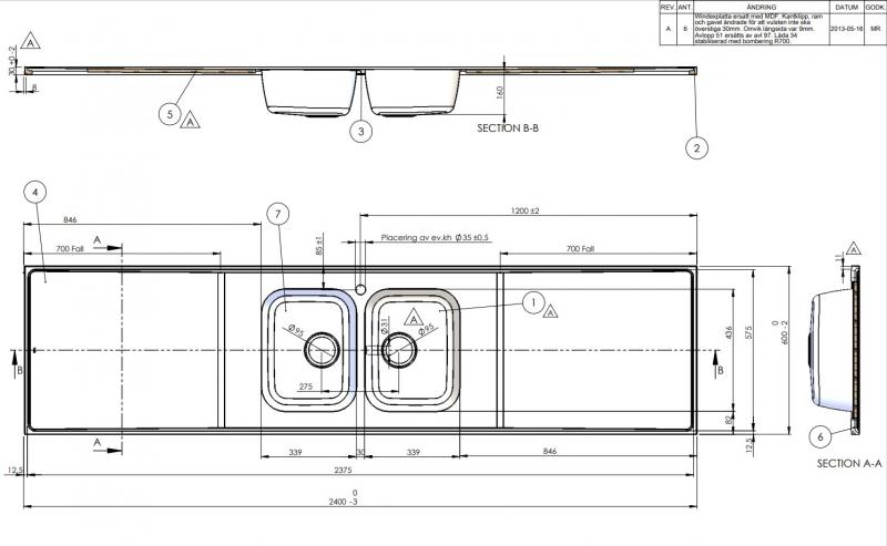 Intra AH24C-KV stålbordplade køkkenvask - Centreret - Dobbelt - 240 cm Intra AH24C-KV stålbordplade køkkenvask - Centreret - Dobbelt - 240 cm
