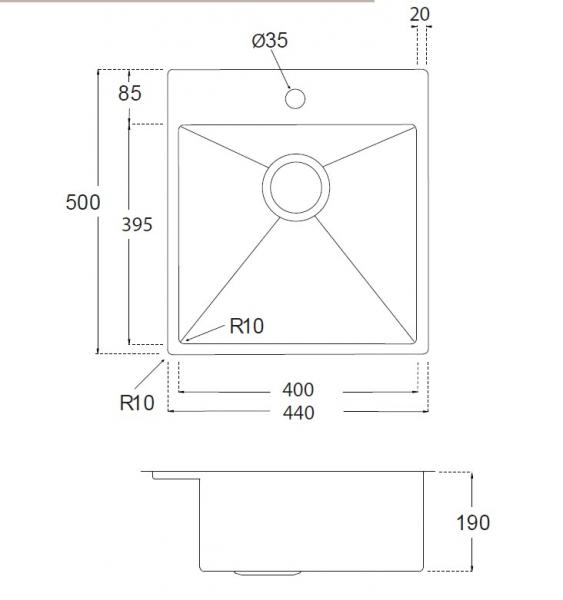 Lavabo Kubus 440 Soft køkkenvask - Rustfrit stål Lavabo Kubus 440 Soft køkkenvask - Rustfrit stål