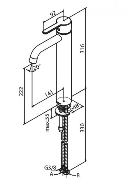 Damixa Silhouet L h&aring;ndvaskbatteri u/bundventil - B&oslash;rstet kobber