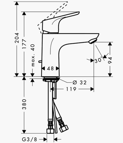 hansgrohe Focus 100 h&aring;ndvaskarmatur m/l&oslash;ft-op bundventil