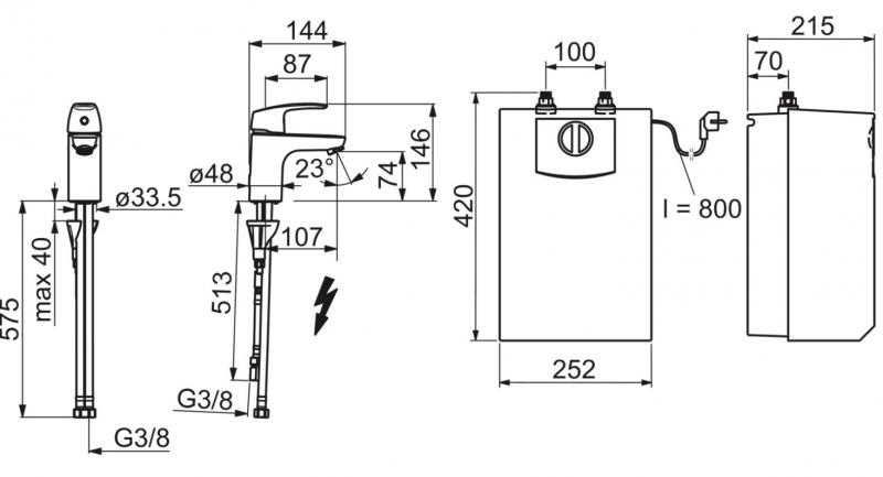 Oras Safira h&aring;ndvaskarmatur med 5 liters varmtvandsbeholder