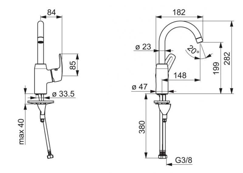 Oras Safira h&aring;ndvaskarmatur m/h&oslash;j tud og svingtud - Uden bundventil