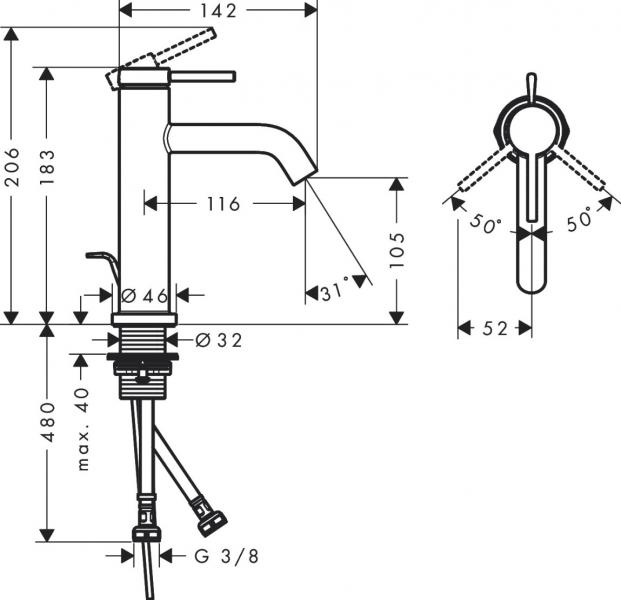 Hansgrohe Tecturis S 110 Ecosmart+ h&aring;ndvaskarmatur m/bundventil - Krom