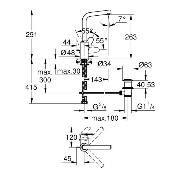 Grohe Eurodisc Cosmopolitan håndvaskarmatur m/bundventil og svingtud - Krom Grohe Eurodisc Cosmopolitan håndvaskarmatur m/bundventil og svingtud - Krom