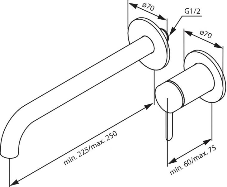 Damixa Iris h&aring;ndvaskarmatur til indbygning m/Koldstart - 250 mm - Mat sort